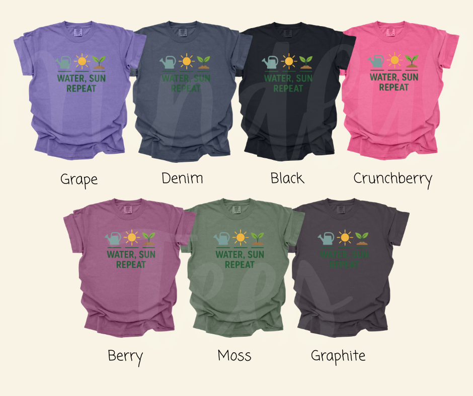 "Water, Sun Repeat" Funny Plant Lover Tee Design Unisex heavyweight t-shirt