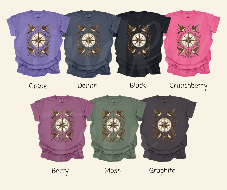 "The Compass" Birdwatching Design Birds and Nature Inspired Unisex heavyweight t-shirt