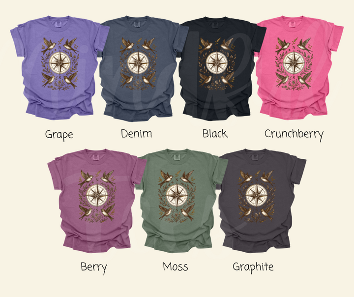 "The Compass" Birdwatching Design Birds and Nature Inspired Unisex heavyweight t-shirt