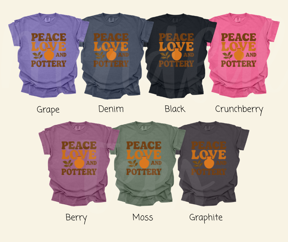 "Peace Love Pottery" Funny Design Pottery Clay Hobby Inspired Unisex heavyweight t-shirt