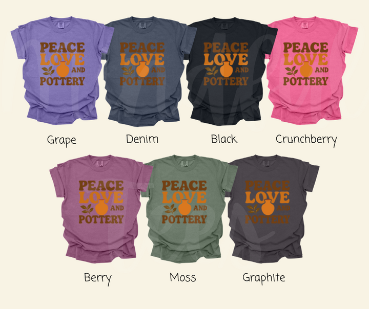 "Peace Love Pottery" Funny Design Pottery Clay Hobby Inspired Unisex heavyweight t-shirt