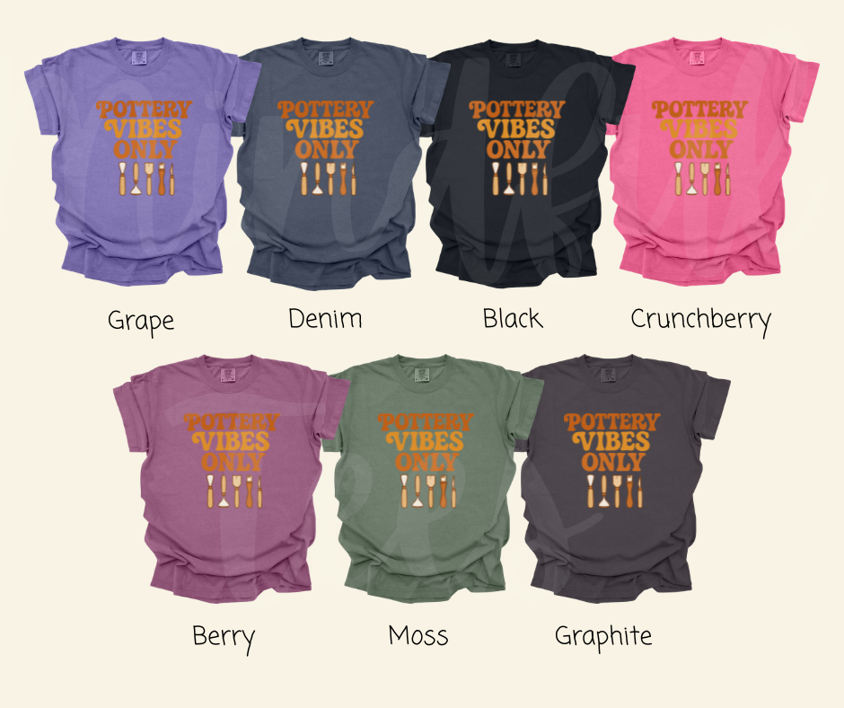 "Pottery Vibes Only" Funny Design Pottery Clay Hobby Inspired Unisex heavyweight t-shirt