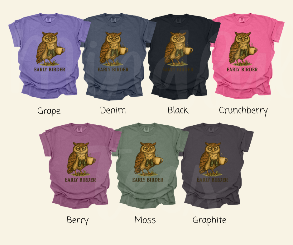 "Early Birder" Birdwatching Design Birds and Nature Inspired Unisex heavyweight t-shirt