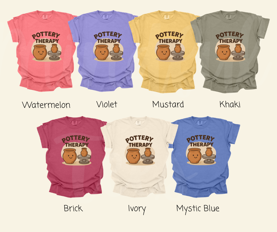 "Pottery Therapy" Funny Design Pottery Clay Hobby Inspired Unisex heavyweight t-shirt