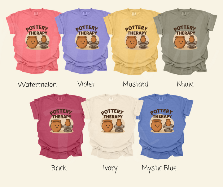 "Pottery Therapy" Funny Design Pottery Clay Hobby Inspired Unisex heavyweight t-shirt