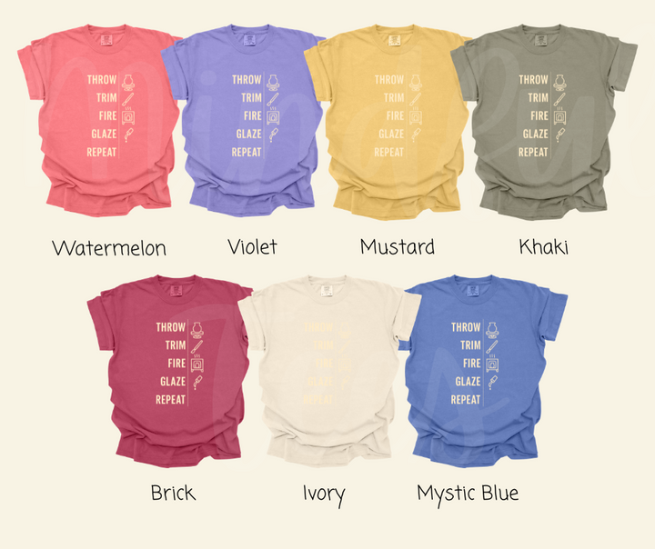 "Throw, Trim, Fire" Funny Design Pottery Clay Hobby Inspired Unisex heavyweight t-shirt