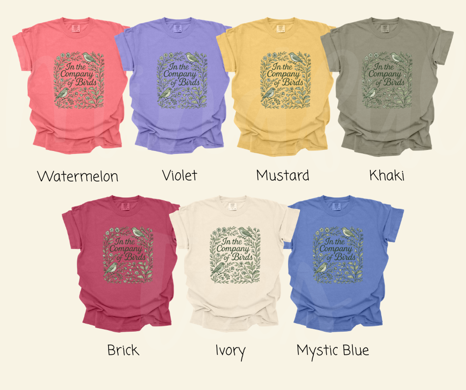 "In The Company of Birds" Birdwatching Design Birds and Nature Inspired Unisex heavyweight t-shirt