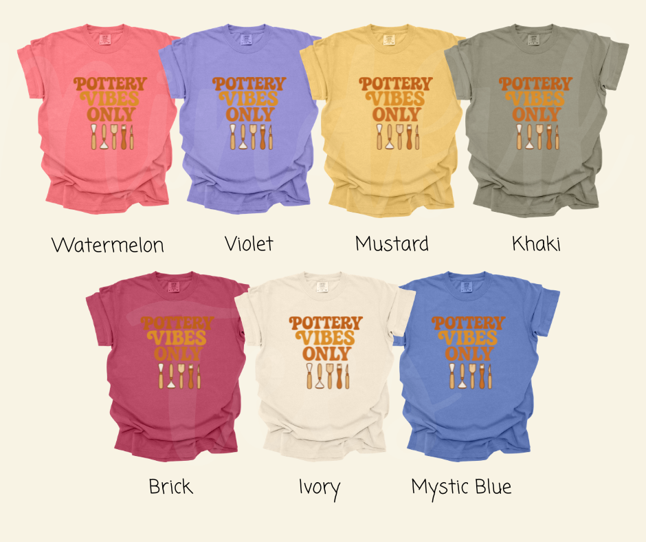 "Pottery Vibes Only" Funny Design Pottery Clay Hobby Inspired Unisex heavyweight t-shirt