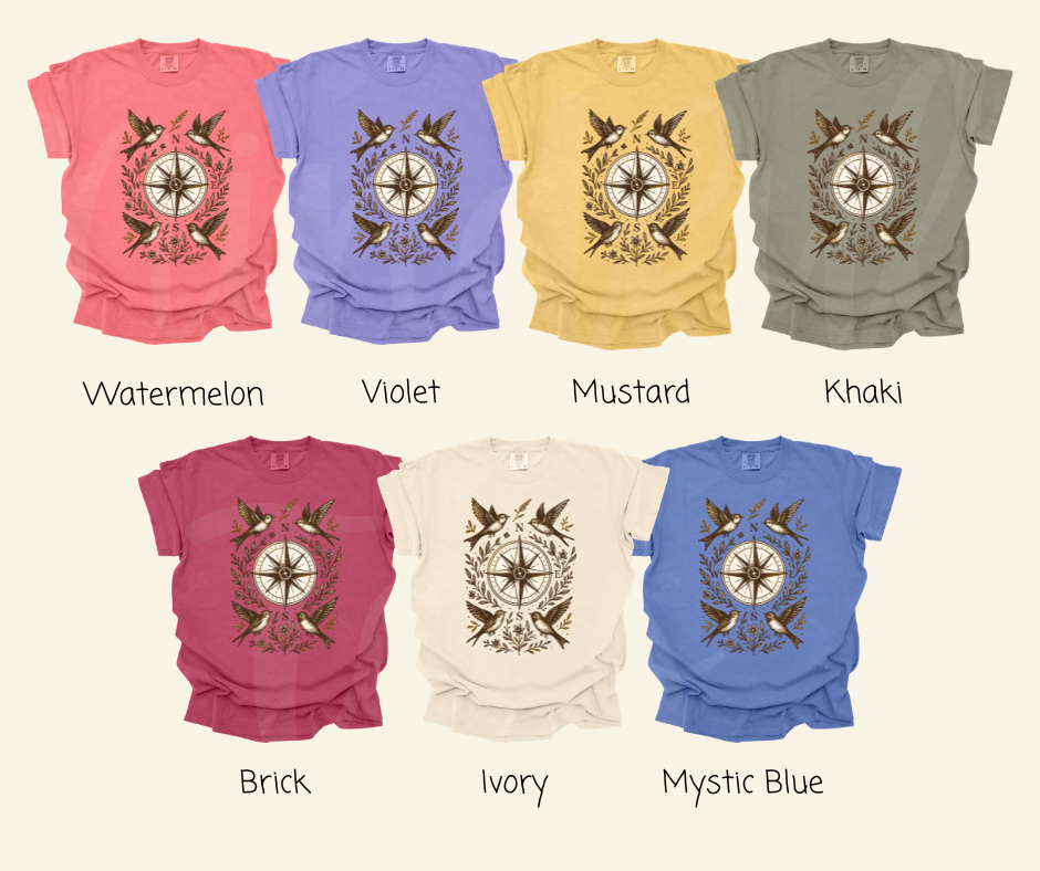 "The Compass" Birdwatching Design Birds and Nature Inspired Unisex heavyweight t-shirt