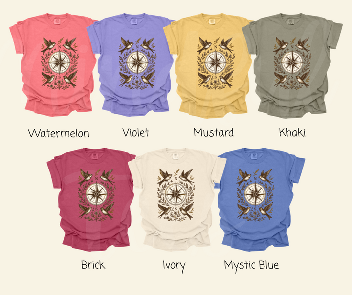 "The Compass" Birdwatching Design Birds and Nature Inspired Unisex heavyweight t-shirt