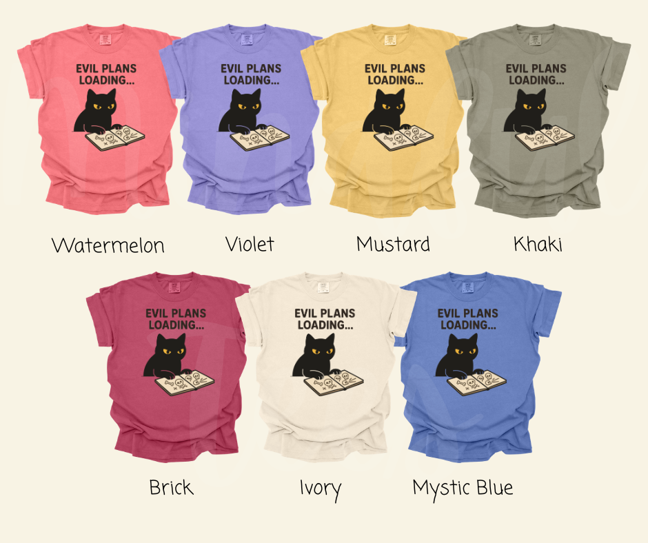 "Evil Plans Loading" Sarcastic Cat Design Unisex heavyweight t-shirt