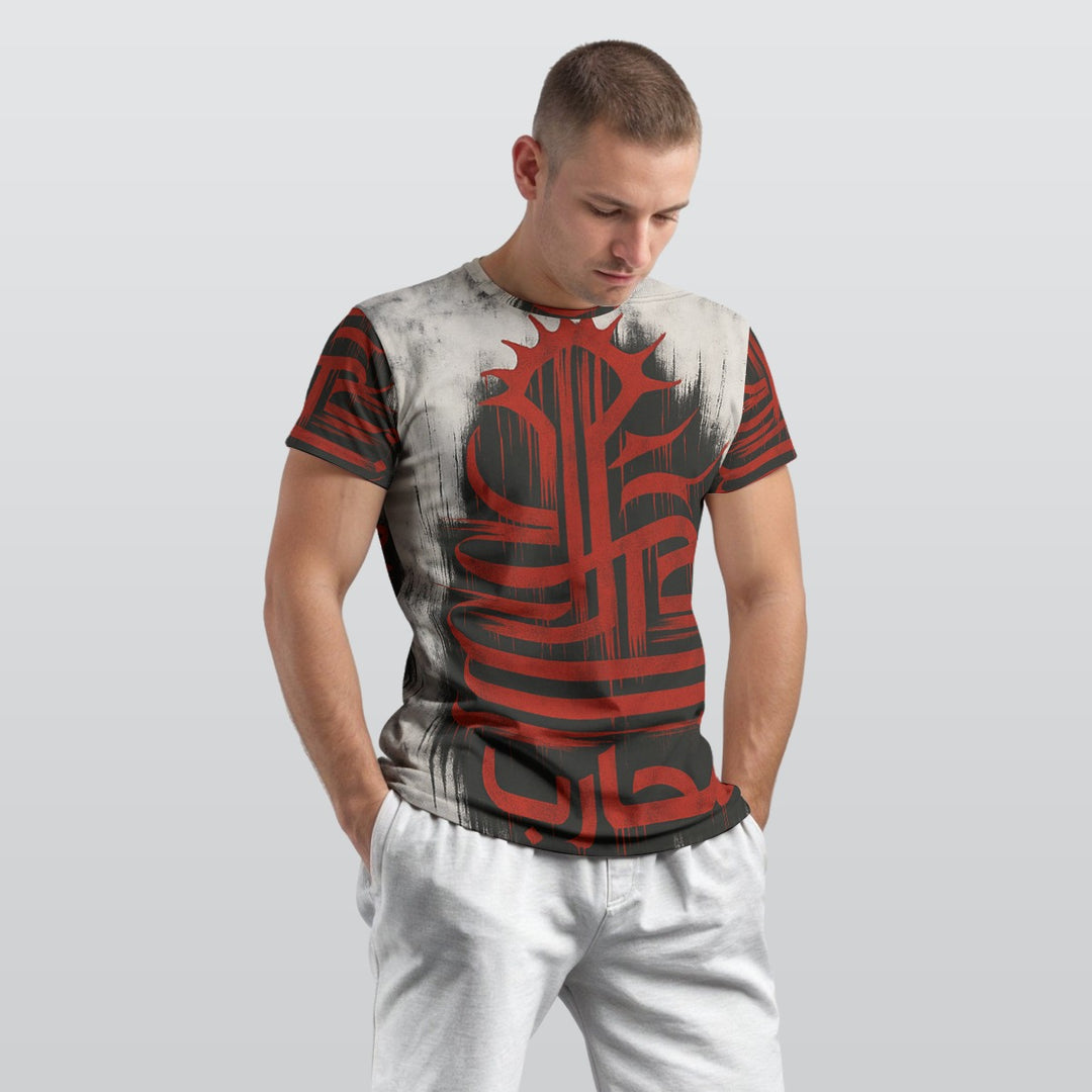 All-Over Print Men's O-Neck T-Shirt - Red Glyph Rising