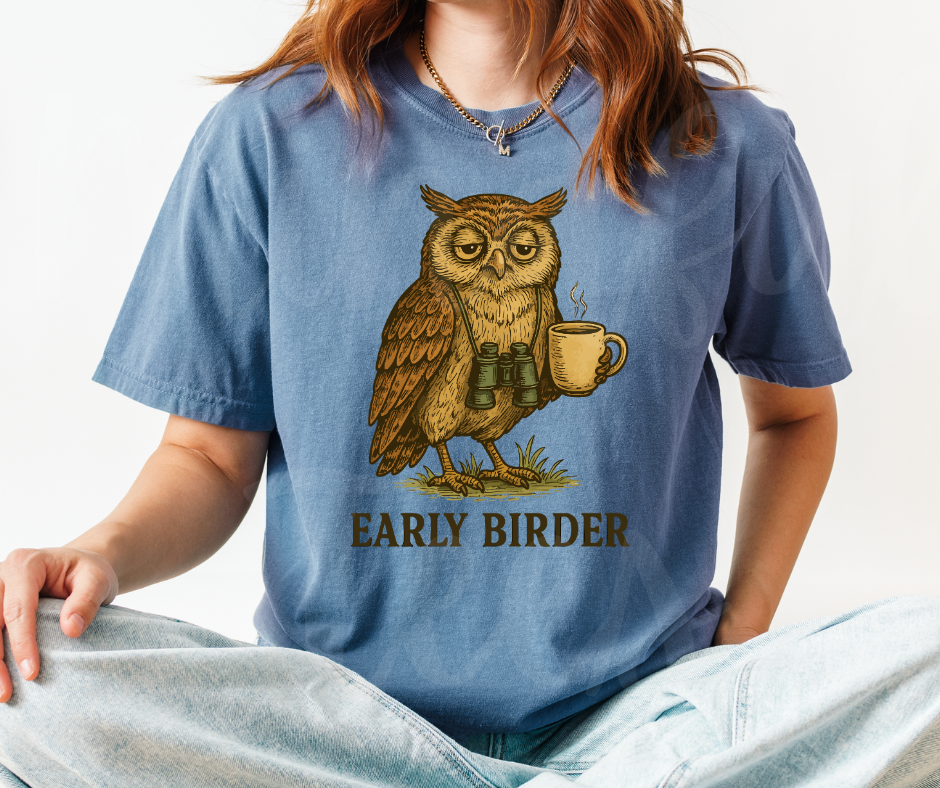 "Early Birder" Birdwatching Design Birds and Nature Inspired Unisex heavyweight t-shirt