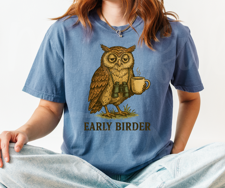"Early Birder" Birdwatching Design Birds and Nature Inspired Unisex heavyweight t-shirt