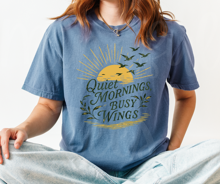 "Quiet Mornings" Birdwatching Design Birds and Nature Inspired Unisex heavyweight t-shirt