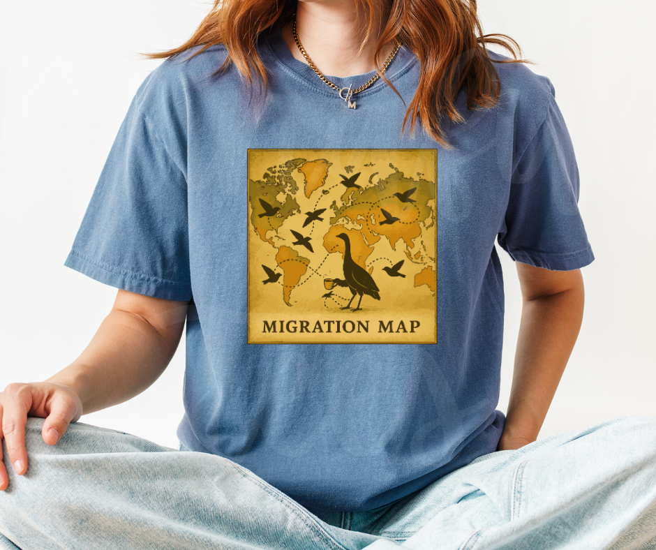 "The Map" Birdwatching Design Birds and Nature Inspired Unisex heavyweight t-shirt