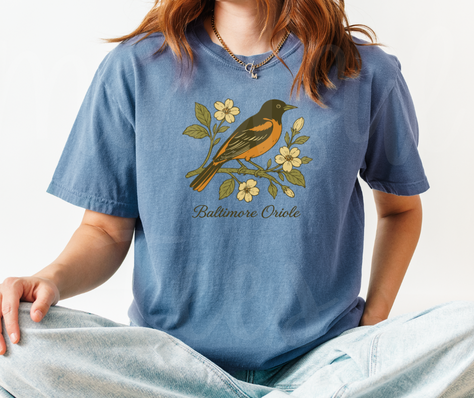 "Baltimore Oriole" Birdwatching Design Birds and Nature Inspired Unisex heavyweight t-shirt
