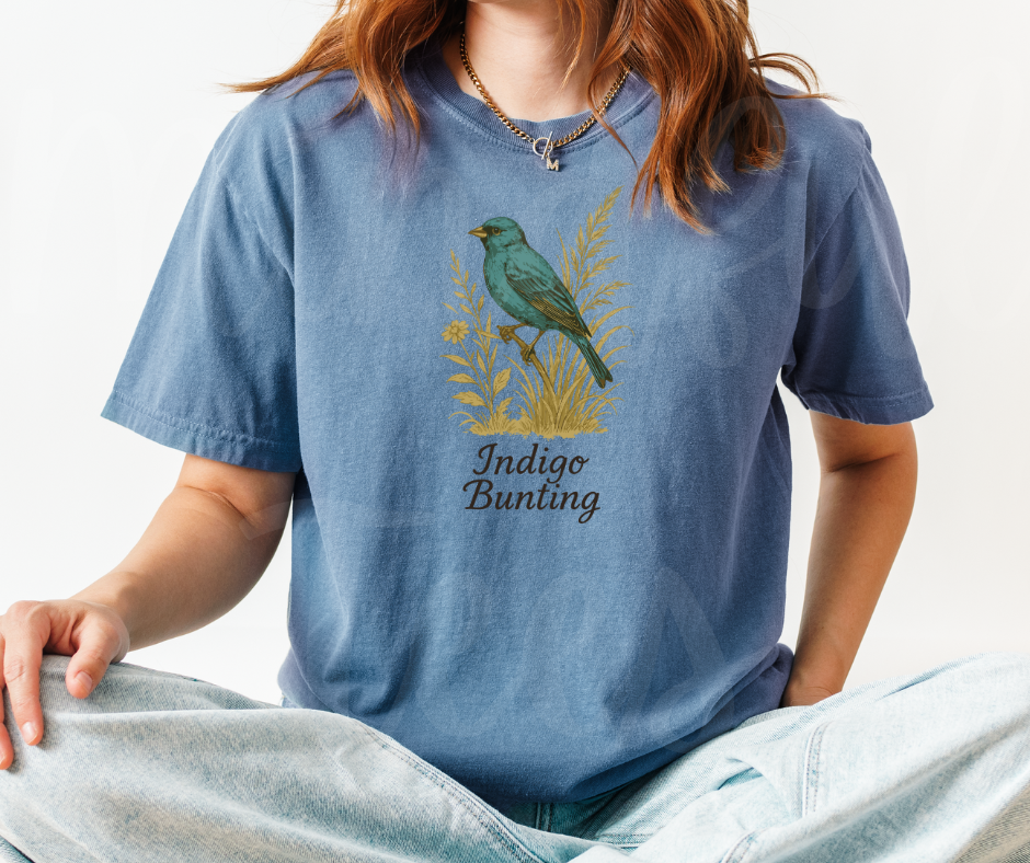 "Indigo Bunting" Birdwatching Design Birds and Nature Inspired Unisex heavyweight t-shirt