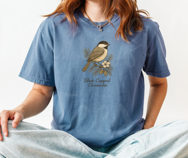 "Black-Capped Chikadee" Birdwatching Design Birds and Nature Inspired Unisex heavyweight t-shirt