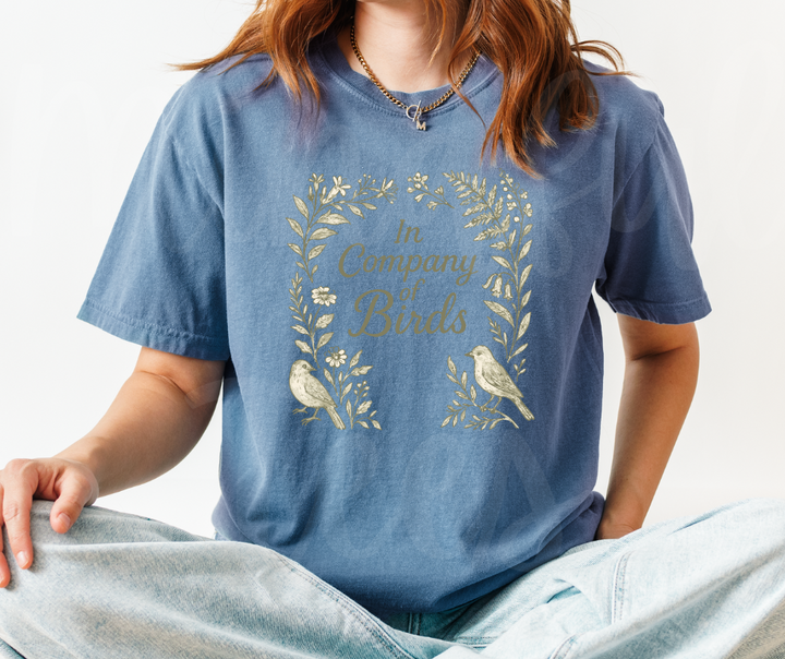 "In Company of Birds" Birdwatching Design Birds and Nature Inspired Unisex heavyweight t-shirt
