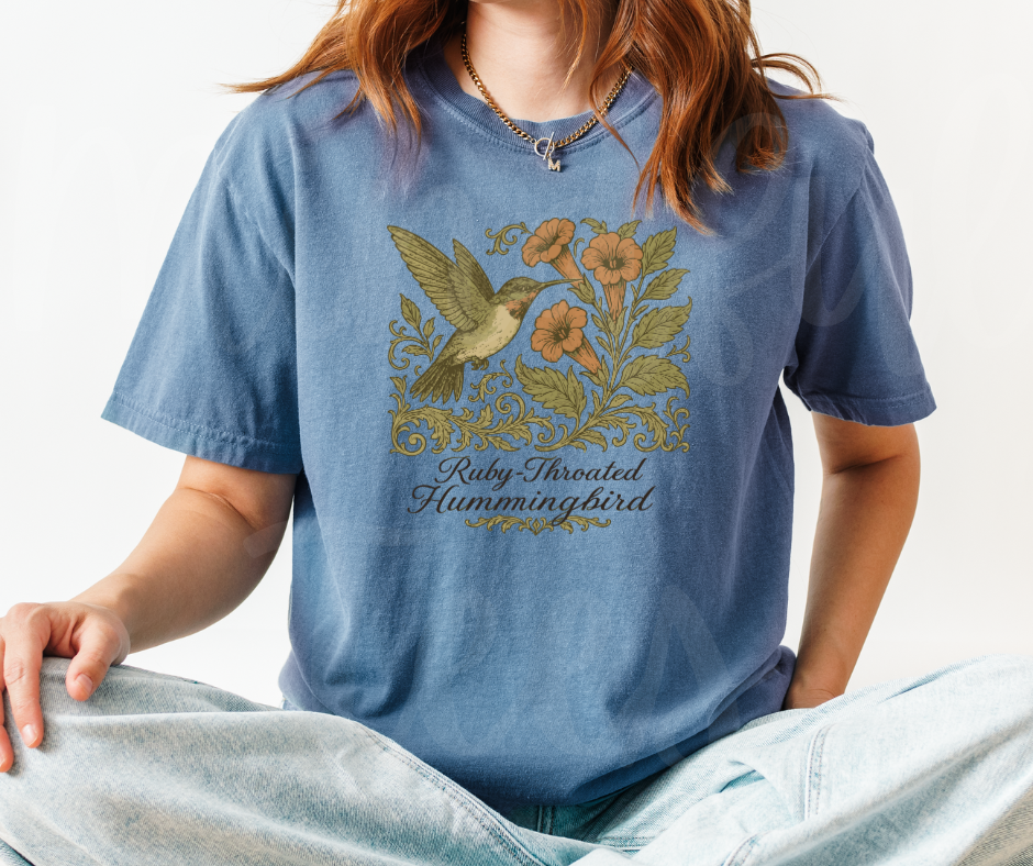"Ruby-Throated Hummingbird" Birdwatching Design Birds and Nature Inspired Unisex heavyweight t-shirt
