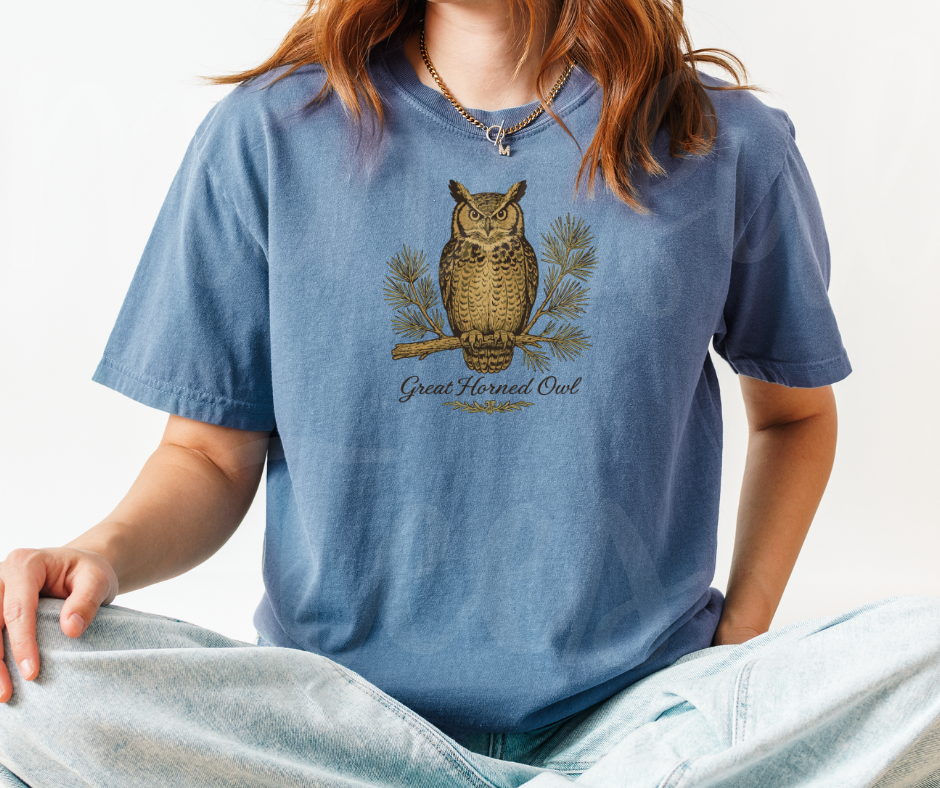 "Great Horned Owl" Birdwatching Design Birds and Nature Inspired Unisex heavyweight t-shirt