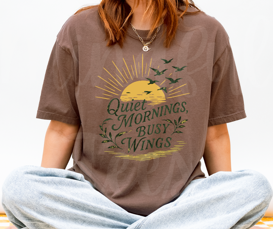 "Quiet Mornings" Birdwatching Design Birds and Nature Inspired Unisex heavyweight t-shirt