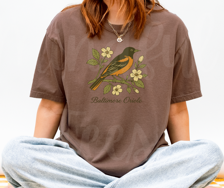 "Baltimore Oriole" Birdwatching Design Birds and Nature Inspired Unisex heavyweight t-shirt