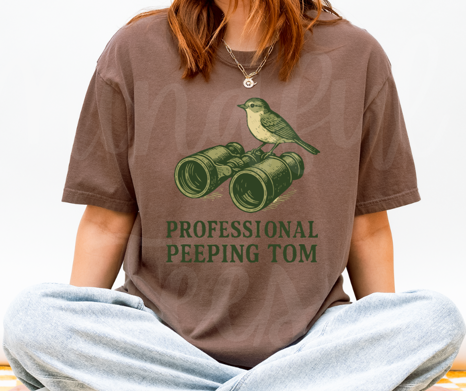 "Peeping Tom" Birdwatching Design Birds and Nature Inspired Unisex heavyweight t-shirt