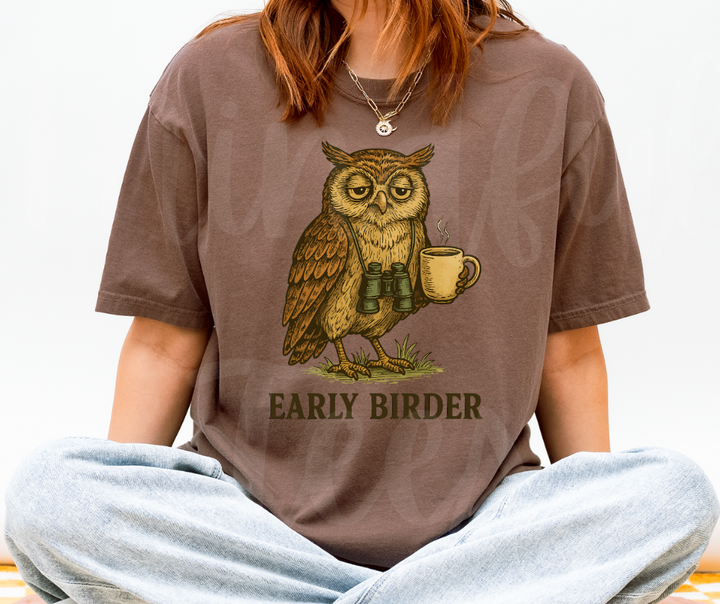 "Early Birder" Birdwatching Design Birds and Nature Inspired Unisex heavyweight t-shirt