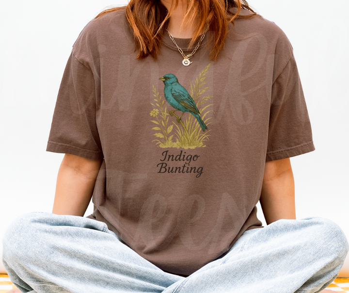 "Indigo Bunting" Birdwatching Design Birds and Nature Inspired Unisex heavyweight t-shirt