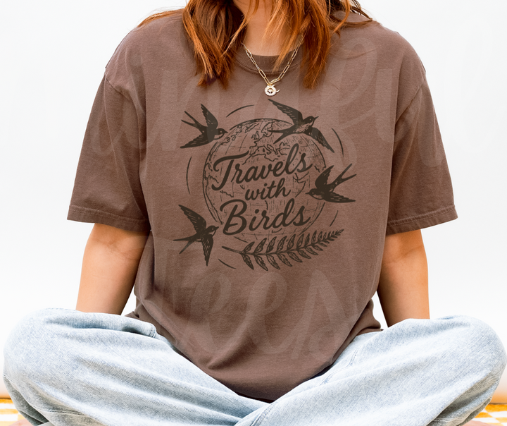 "Travels With Birds" Birdwatching Design Birds and Nature Inspired Unisex heavyweight t-shirt