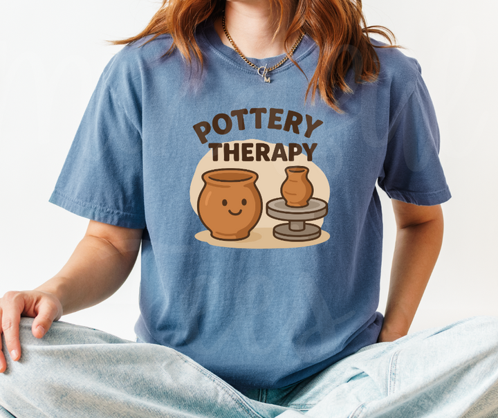 "Pottery Therapy" Funny Design Pottery Clay Hobby Inspired Unisex heavyweight t-shirt
