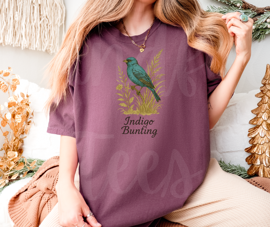 "Indigo Bunting" Birdwatching Design Birds and Nature Inspired Unisex heavyweight t-shirt