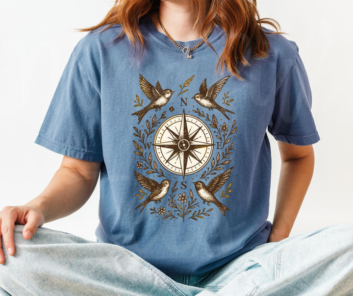 "The Compass" Birdwatching Design Birds and Nature Inspired Unisex heavyweight t-shirt