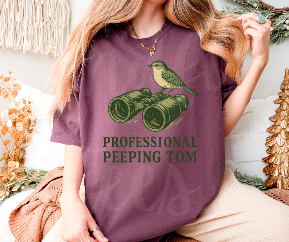 "Peeping Tom" Birdwatching Design Birds and Nature Inspired Unisex heavyweight t-shirt