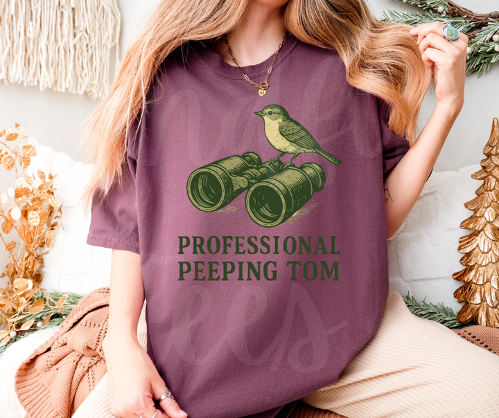 "Peeping Tom" Birdwatching Design Birds and Nature Inspired Unisex heavyweight t-shirt