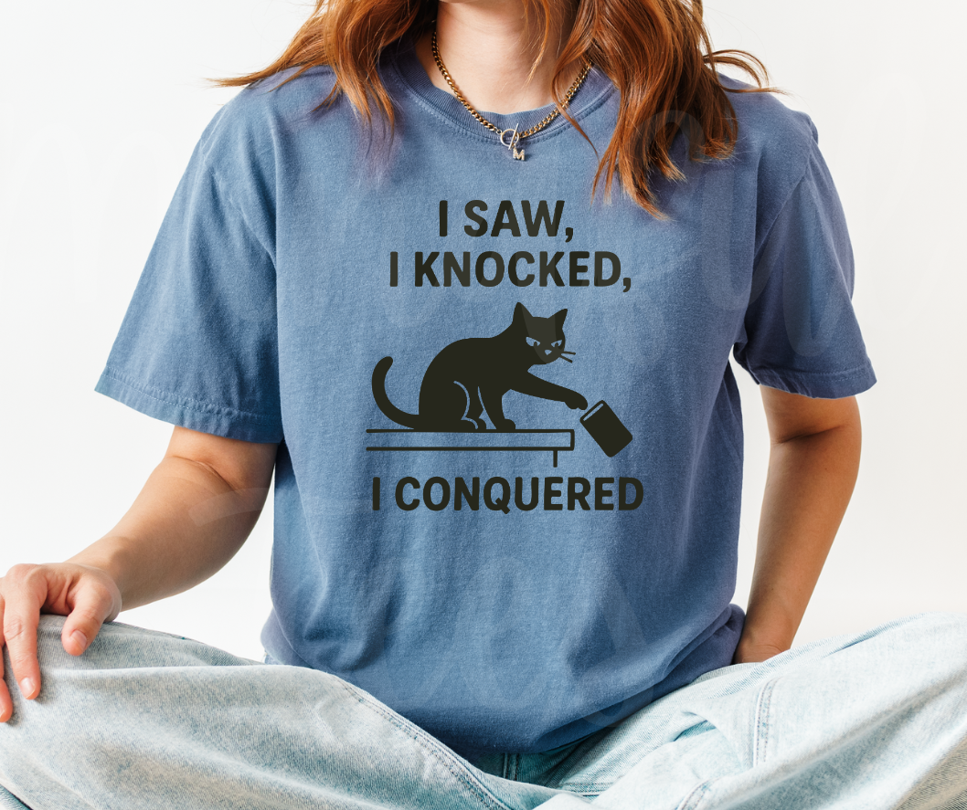 "I Saw I Knocked" Sarcastic Cat Design Unisex heavyweight t-shirt