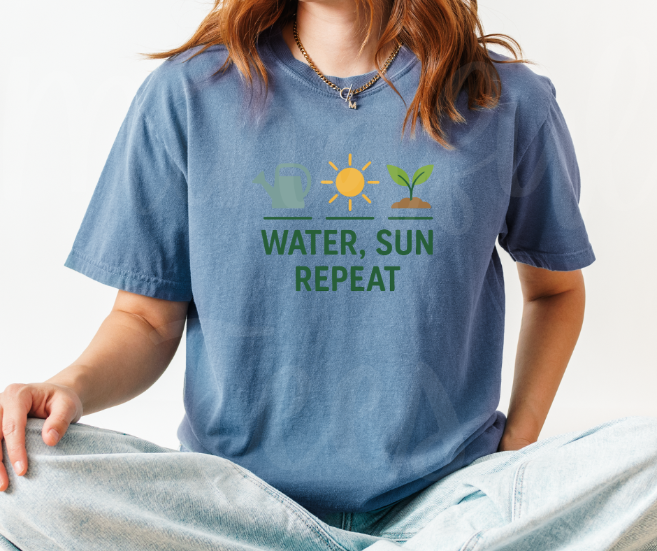 "Water, Sun Repeat" Funny Plant Lover Tee Design Unisex heavyweight t-shirt
