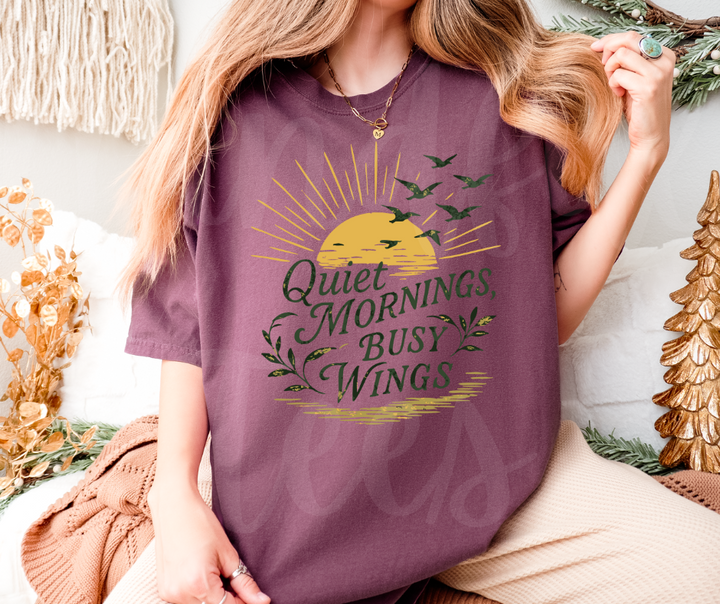 "Quiet Mornings" Birdwatching Design Birds and Nature Inspired Unisex heavyweight t-shirt
