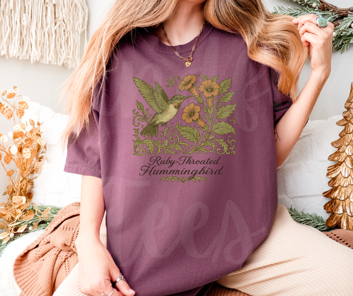 "Ruby-Throated Hummingbird" Birdwatching Design Birds and Nature Inspired Unisex heavyweight t-shirt
