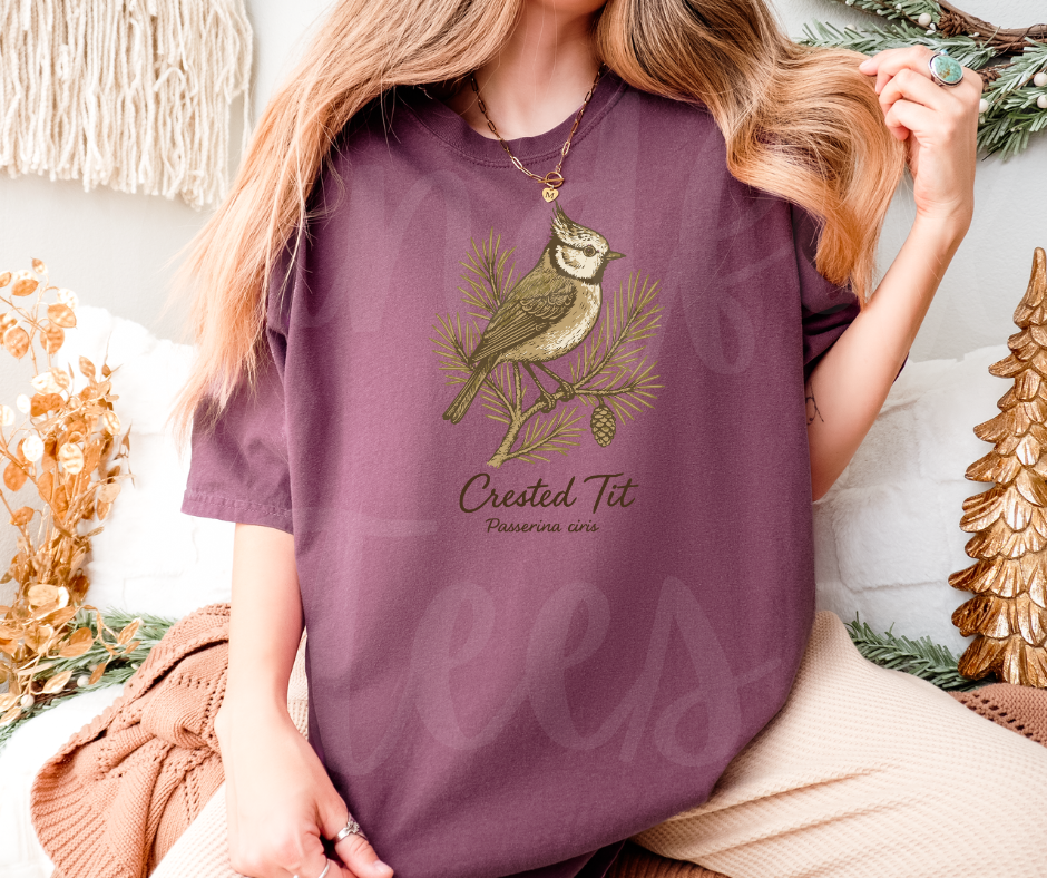 "Crested Tit" Birdwatching Design Birds and Nature Inspired Unisex heavyweight t-shirt
