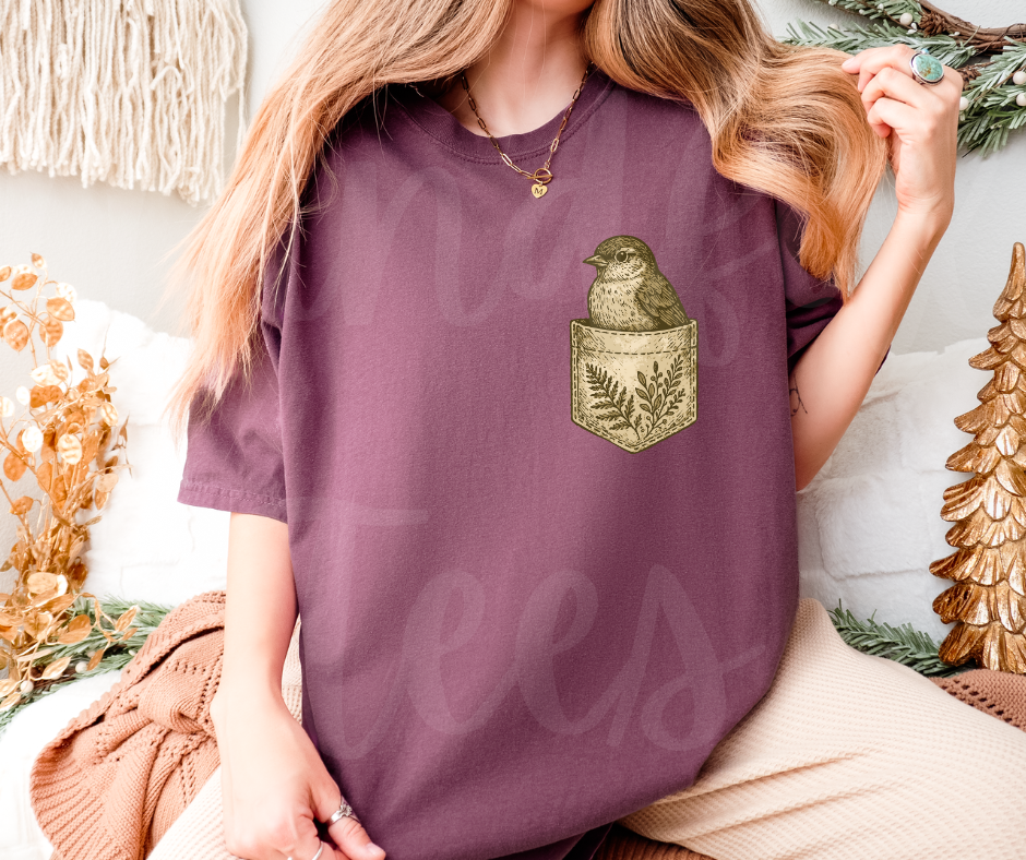 "Pocket Bird" Birdwatching Design Birds and Nature Inspired Unisex heavyweight t-shirt
