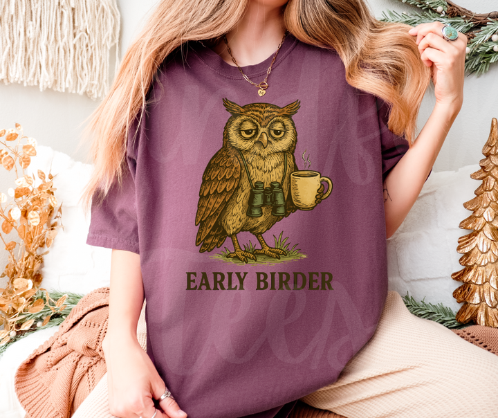 "Early Birder" Birdwatching Design Birds and Nature Inspired Unisex heavyweight t-shirt