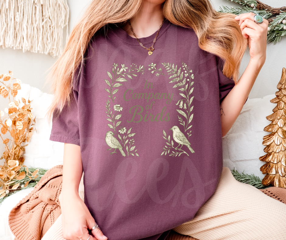 "In Company of Birds" Birdwatching Design Birds and Nature Inspired Unisex heavyweight t-shirt