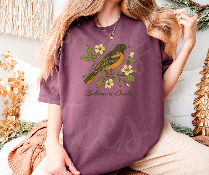"Baltimore Oriole" Birdwatching Design Birds and Nature Inspired Unisex heavyweight t-shirt
