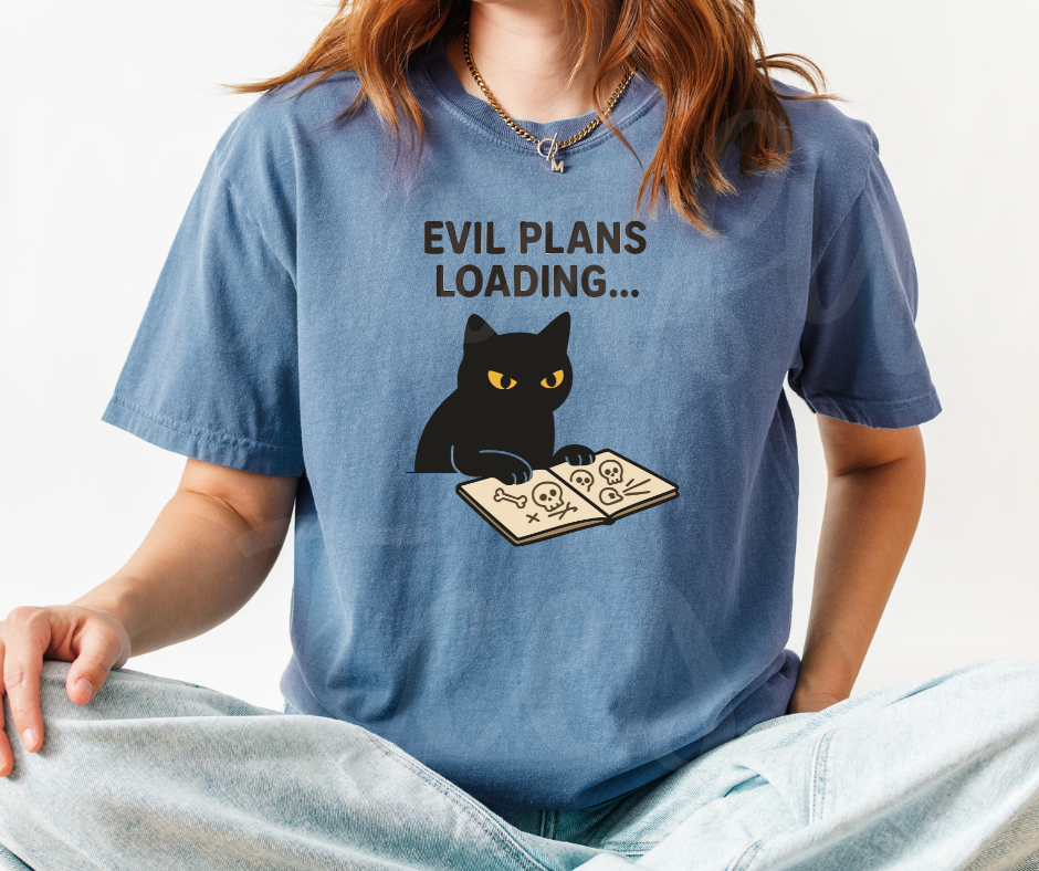 "Evil Plans Loading" Sarcastic Cat Design Unisex heavyweight t-shirt