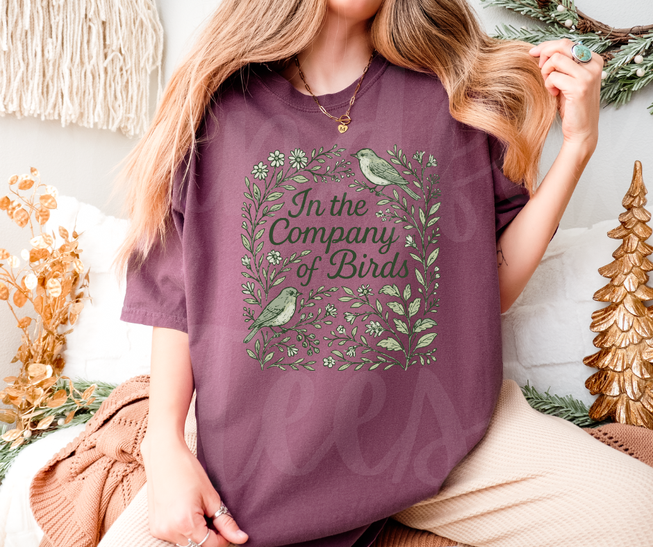 "In The Company of Birds" Birdwatching Design Birds and Nature Inspired Unisex heavyweight t-shirt