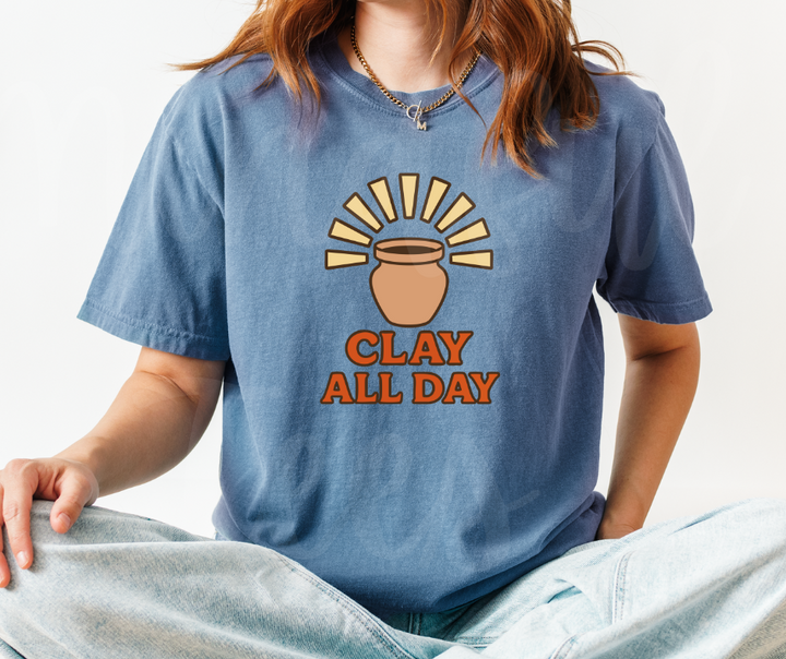 "Clay All Day" Funny Design Pottery Clay Hobby Inspired Unisex heavyweight t-shirt