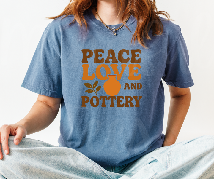"Peace Love Pottery" Funny Design Pottery Clay Hobby Inspired Unisex heavyweight t-shirt